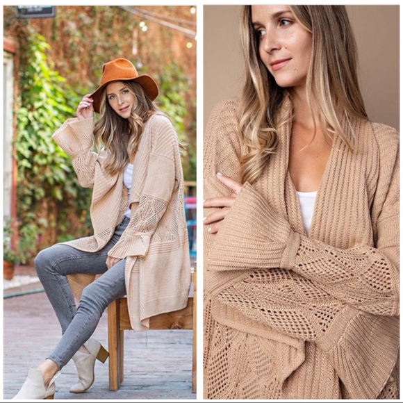 Sweaters - NATURAL TEXTURE MIX LONG - CARDIGAN